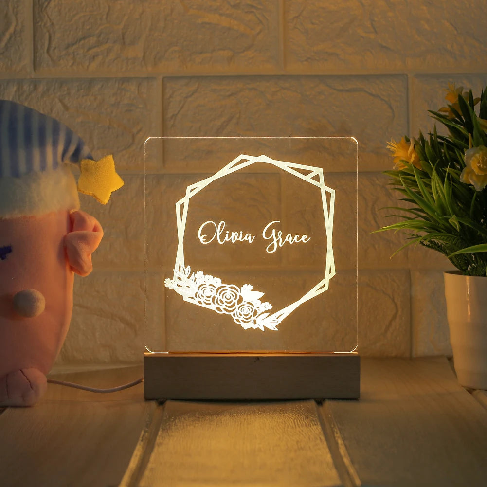 Veilleuse personnalisée USB Lampe 3D avec nom personnalisé Luminaria Cadeau de Noël, d'anniversaire, de fête des Mères ou des Pères