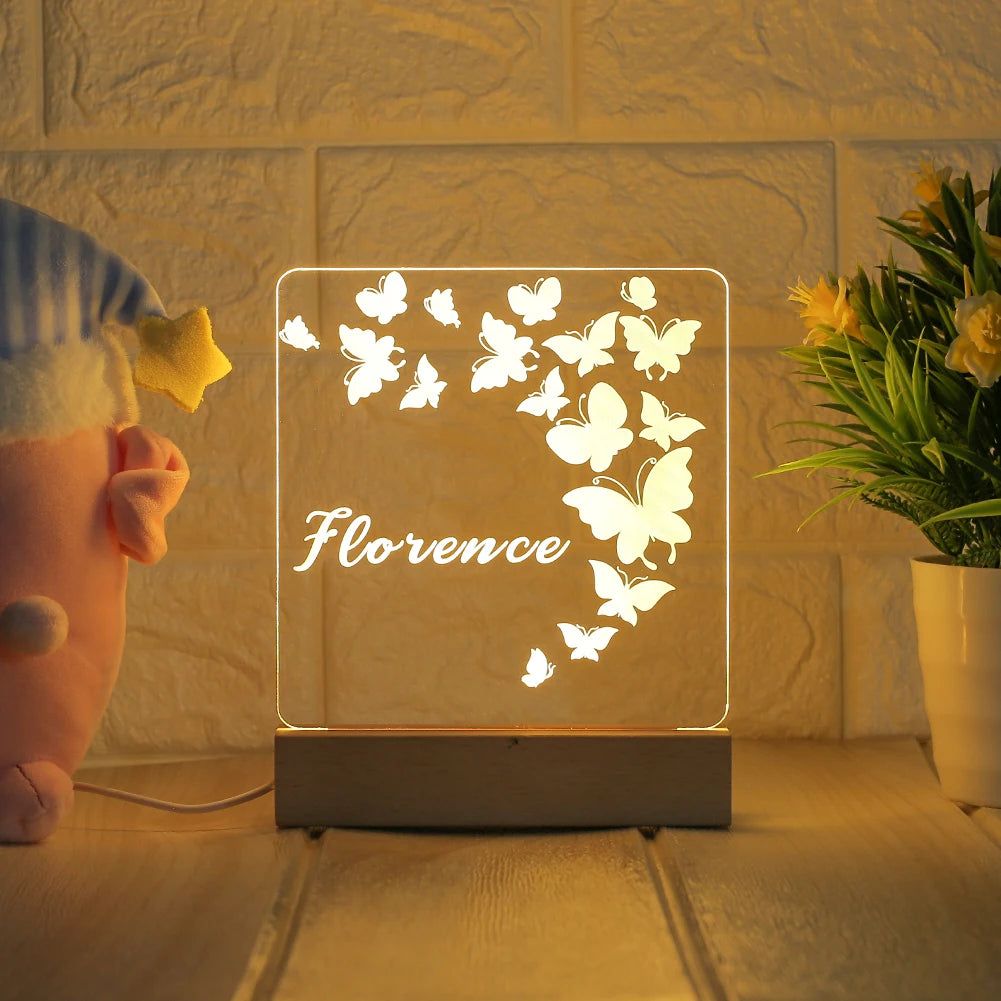 Veilleuse personnalisée USB Lampe 3D avec nom personnalisé Luminaria Cadeau de Noël, d'anniversaire, de fête des Mères ou des Pères