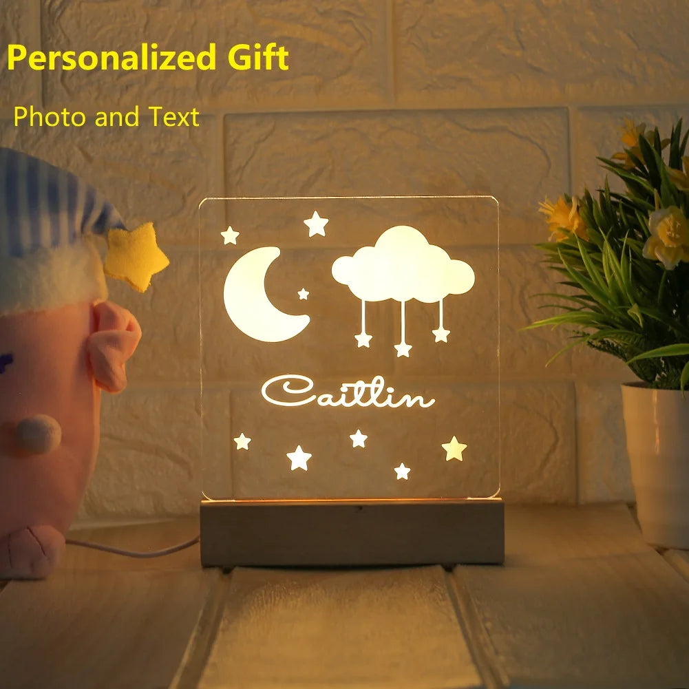 Veilleuse personnalisée USB Lampe 3D avec nom personnalisé Luminaria Cadeau de Noël, d'anniversaire, de fête des Mères ou des Pères