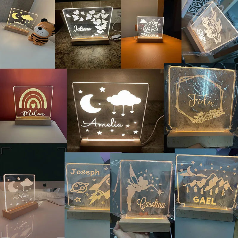 Veilleuse personnalisée USB Lampe 3D avec nom personnalisé Luminaria Cadeau de Noël, d'anniversaire, de fête des Mères ou des Pères
