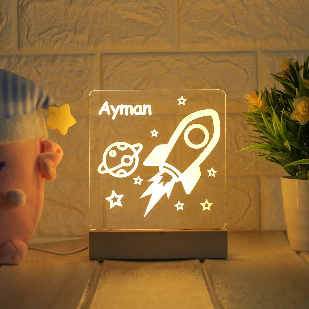 Veilleuse personnalisée USB Lampe 3D avec nom personnalisé Luminaria Cadeau de Noël, d'anniversaire, de fête des Mères ou des Pères
