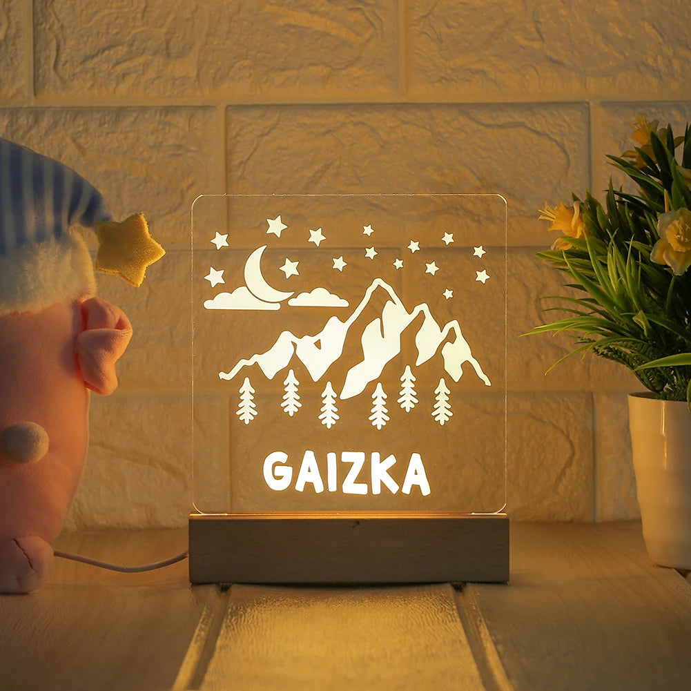 Veilleuse personnalisée USB Lampe 3D avec nom personnalisé Luminaria Cadeau de Noël, d'anniversaire, de fête des Mères ou des Pères