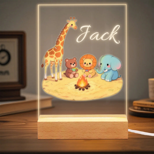 Personalized Animal Night Light Custom Name Acrylic LED Lamp, Forest Cartoon Pattern Home Bedroom Decor Unique Birthday Gift