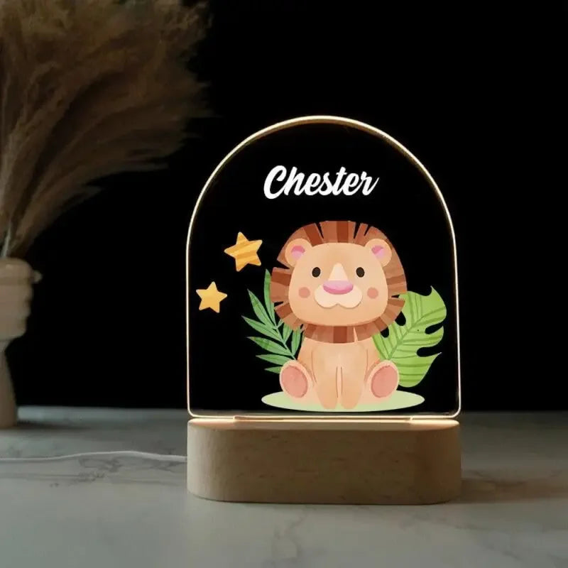 Veilleuse Personnalisée Prénom & Animal — Cadeau de Naissance