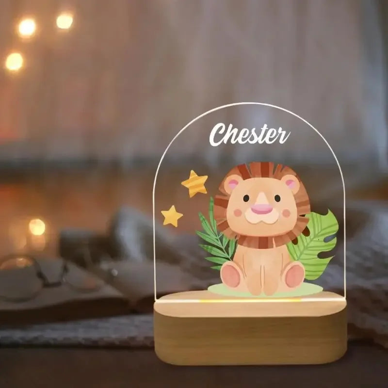 Veilleuse Personnalisée Prénom & Animal — Cadeau de Naissance
