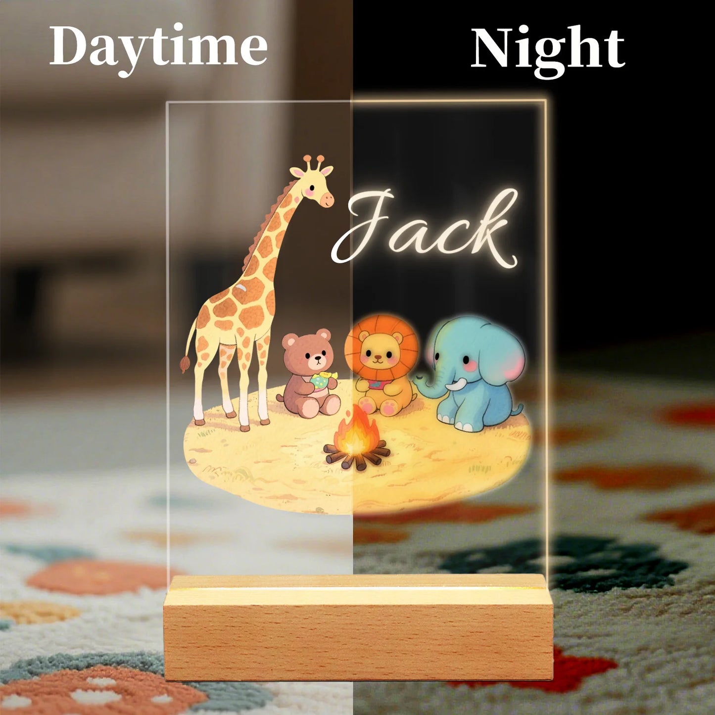 Personalized Animal Night Light Custom Name Acrylic LED Lamp, Forest Cartoon Pattern Home Bedroom Decor Unique Birthday Gift