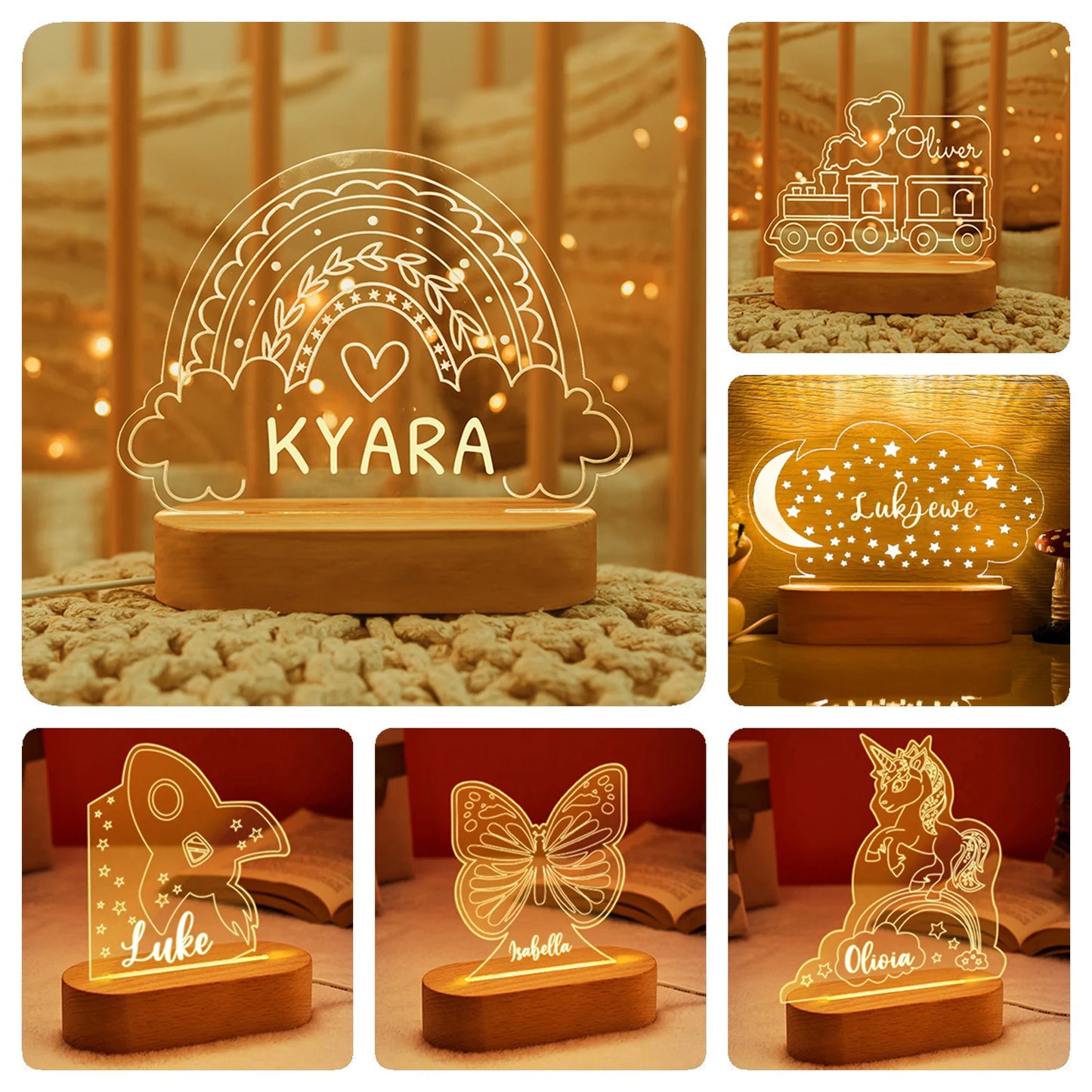 Veilleuse USB bébé enfant personnalisée avec nom, lampe d'enfant personnalisée pour chambre de bébé, décoration de maison, cadeau souvenir d'anniversaire